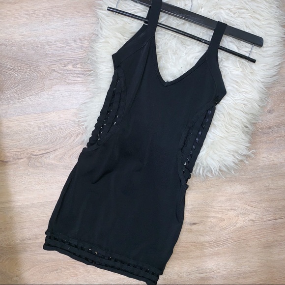 bebe Dresses & Skirts - BEBE Bandage Bodycon Black Caged Cutout Dress Small Mini